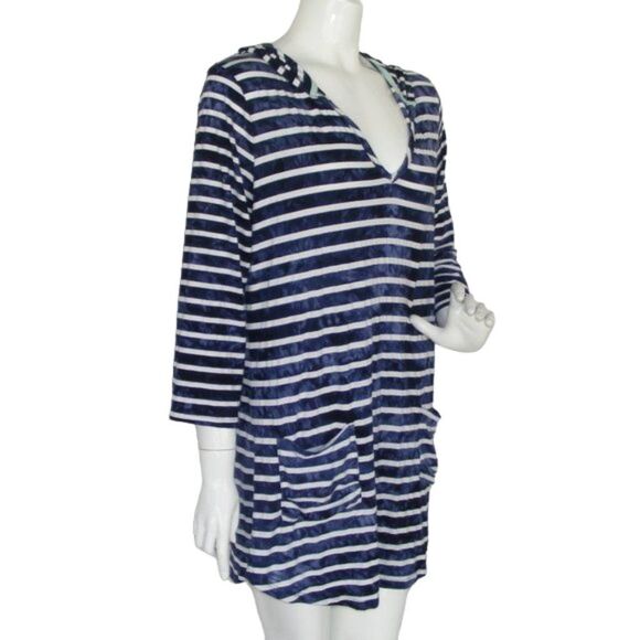 BLUE CURL Beachwear Swim Cover Up, L, Jersey, Blue/White stripes, Pockets - Picture 3 of 11